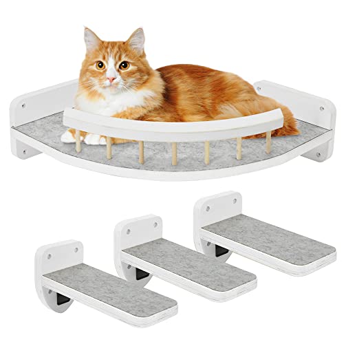 Cat Hammock Cat Wall Shelves with 3 Steps, Cat Shelves and Perches for Wall, Cat Wall Furniture Cat Climbing Shelf, Cat Scratching Post Cat Wall Shelf for Indoor with Plush Covered, Gift for Cat