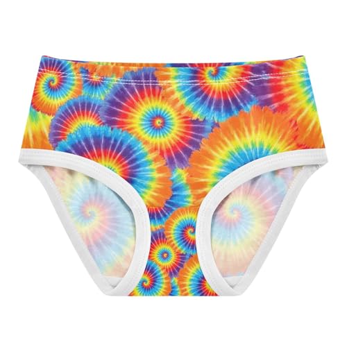 Toddler Panties, Rainbow Tie Dye Spirals Orange Cotton Underwear Girls, 2–8 Years