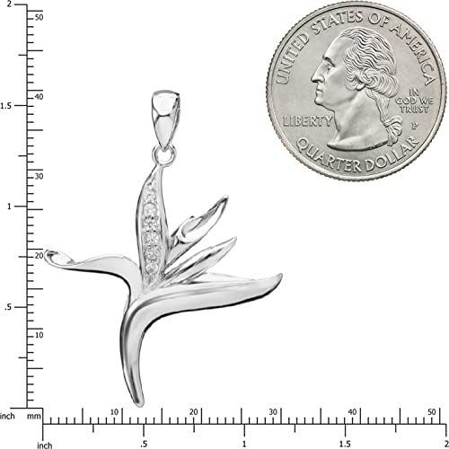 925 Sterling Silver Hawaiian Bird of Paradise Tropical Plant Cubic Zirconia Koa Wood Necklace Pendant with 18" Box Chain, Nickle Free Hypoallergenic for Sensitive Skin, Gift Box Included3