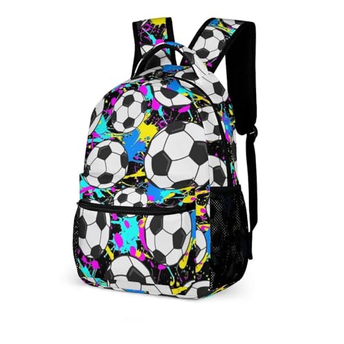 Soccer Backpack for Kids Girls Boys School, 16 Inches Cool Soccer Theme Bookbag, Adjustable, Lightweight, Large Capacity, Colorful Backpack for School2