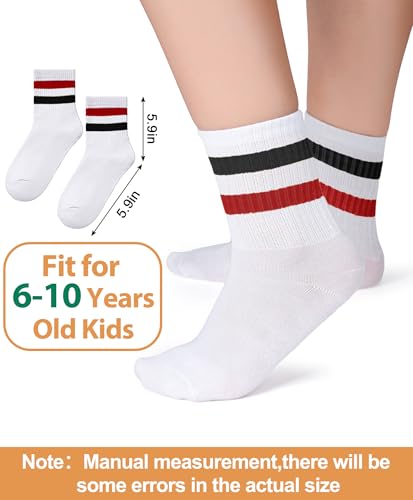 Eurzom 24 Pairs Kids Striped Crew Socks Boys Girls 6-10 Years Back to School Sporty Athletic Socks Colorful Retro Stripe Athletic Hosiery for Boys Girls School Daily Wear3