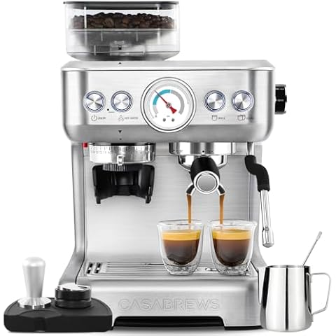 CASABREWS Espresso Machine with Grinder, Barista-Style Cappuccino Maker with Milk Frother Steam Wand, Professional Coffee Maker with Removable Water Tank for Cappuccinos, Lattes, and Macchiatos Cover