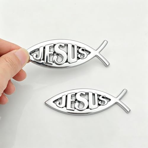 Image of 3D Chrome Emblem Badge Sticker Jesus Fish Decal Stickers Decoration for Car, Truck, Motorcycle, RV, Scooter, SUV, Door, Window (Silver Fish)