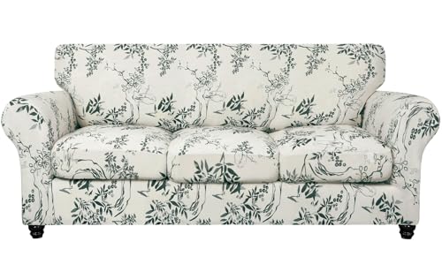 Image of SearchI Sofa Cover Couch Covers, 4 Pieces Sofa Slipcover with 3 Separate Cushion Covers Stretch Soft Furniture Protector for Living Room Couch Cover for Pets Kids(Sofa, Foliage)