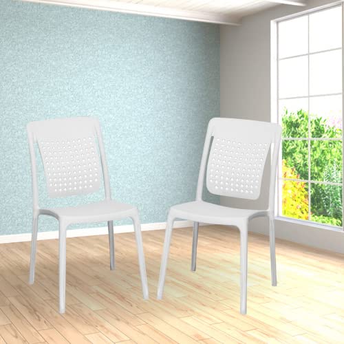 Image of ITALICA Spine Care Plastic Chair for Home, Office, Living Room /Matte Finish Plastic Outdoor Chair /Patio Chairs for Balcony | Suitable for Indoor & Outdoor (2109, White, Set of 2 Chair)