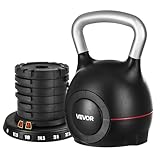 VEVOR Kettlebell Réglable avec 7 Niveaux de Poids 2/5/8/11/14/17/20 kg, Poids de Musculation avec Poignée en Aluminium Moulé sous Pression et Matériau ABS, pour Entraînement de Préhension Fitness