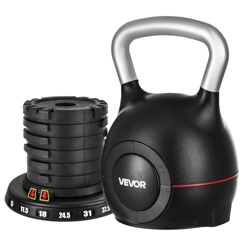 VEVOR Kettlebell, Adjustable Kettlebell with 7 Weight Levels (5, 11.5, 18, 24.5, 31, 37.5, 44 lbs), Die-Cast Aluminum and ABS Material, for Grip Strength Training, Full-body Workout & Cross-Training
