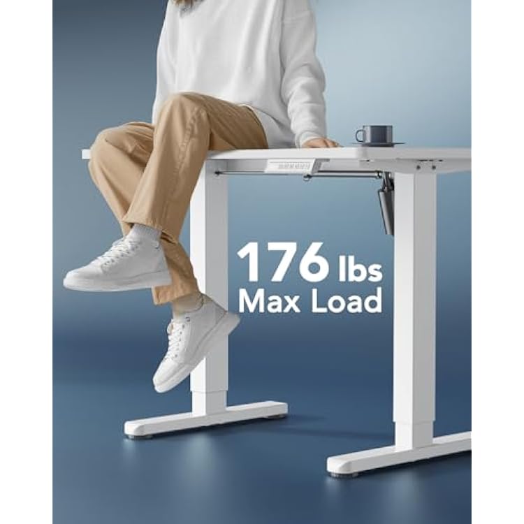 HUANUO Electric Small Standing Desk, 35 x 24 Whole Piece Desktop, Adjustable Height Computer Desk, 4 Height Memory Settings, Sit Stand Up Desk for Home Office, White