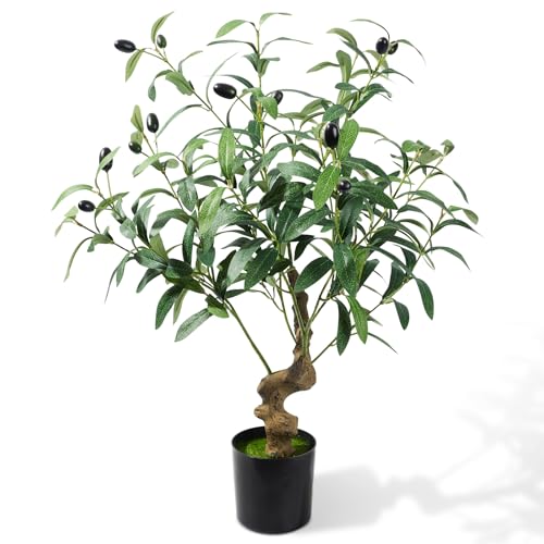 2ft Artificial Easter Olive Tree with Pot Spring Tabletop Faux Fake Plants Mini Trees for Home Office Living Room Modern Decor 12 Fruits