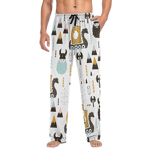Cute Vikings Ship Pajama Pants Ocean Nautical Cow Men's Pajama Bottoms Lounge Sleepwear PJs Casual Sleep Pants M4