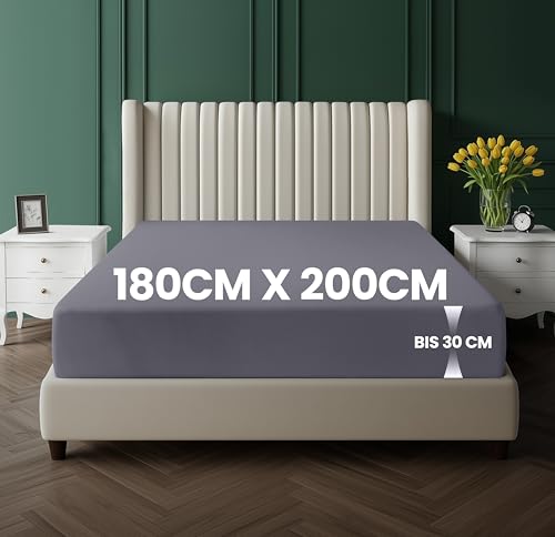 Utopia Bedding - Spannbettlaken 180x200cm Bis 30 cm - Grau - Oeko-Tex Zertifiziertes - Gebürstete Mikrofaser Spannbetttuch