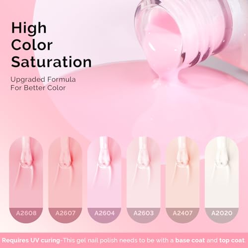 Image of MelodySusie Pastel Pink Gel Nail Polish Set - 6 Colors Nude Pink Milky White Soak Off UV LED Gel Polish Gift for Women Nail Art Manicure Salon DIY Nail Design Decoration at Home