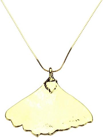 Gold-Plated Ginko Leaf Pendant 18k Gold-Flashed Sterling Silver Serpentine Chain Necklace, 16"