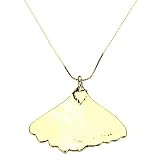 Gold-Plated Ginko Leaf Pendant 18k Gold-Flashed Sterling Silver Serpentine Chain Necklace, 16"