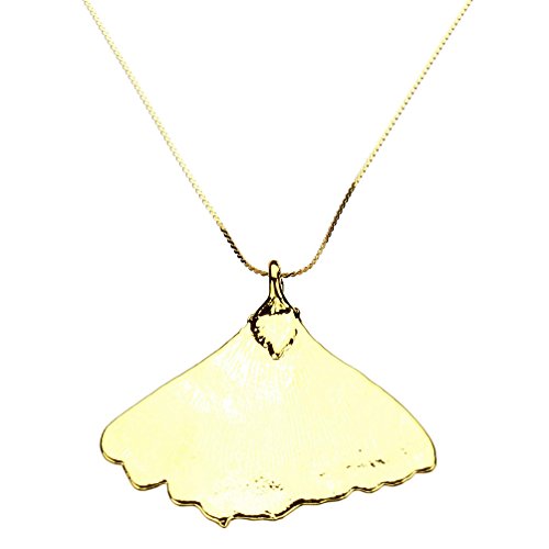 Gold-Plated Ginko Leaf Pendant 18K Gold-Flashed Sterling Silver Serpentine Chain Necklace, 16" #TOP1