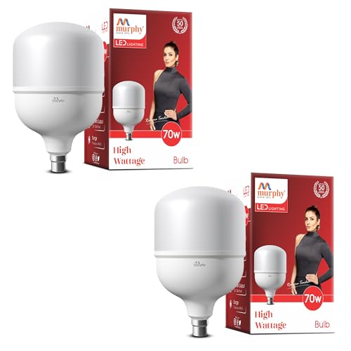 Image of Murphy 70W LED Bulb - Cool Daylight | High Wattage Energy-Saving Bulb | B22 Base | Long Life | 6500K Bright White | 2-Year Warranty (Pack of 2)