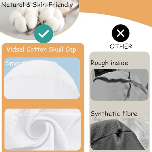 Image of vidsel 100% Cotton Skull Caps Beanie Night Cap Sleep Hats for Men Women | Breathable,Soft,Lightweight Skully Cap,Running Beanie Cycling Helmet Liner,Wicking Head Cover,CPAP Chemo Bald Cap