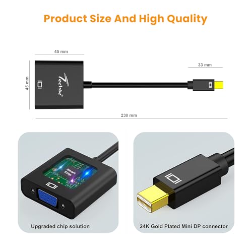 Image of Techie Mini DisplayPort to VGA Converter | Connect MacBook, Surface & Mini DP Laptops to VGA Projectors & Monitors | Plug-and-Play 1080p Adapter | Compact & Durable ABS Build (Black)