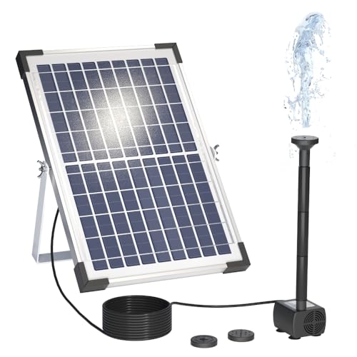 Irishom Bomba de Agua Solar,10W 500L/H 9V Fuente Solar,con Panel Solar y 3 boquillas para baño de pájaros, pecera, Estanque pequeño, jardín