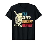 Eat Sleep Hockey Repeat Kids Adult Ice Hockey Retro Vintage T-Shirt
