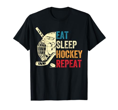 Eat Sleep Hockey Repeat Kids Adult Ice Hockey Retro Vintage T-Shirt