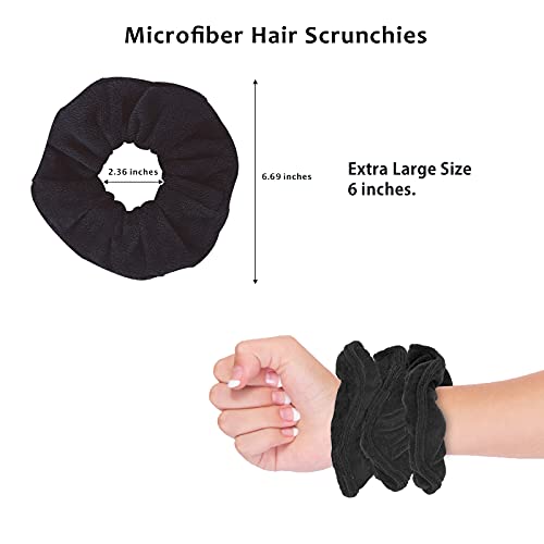 3 Pieces Microfiber Hair Drying Towels Scrunchies Large Soft Super Absorbent For Girls Women Thick Fuzzy Scrunchy Anti Frizz Elastic Hair Ties Bobbles Ropes Ponytail Holder For Wet Dry Hair Black #TOP1