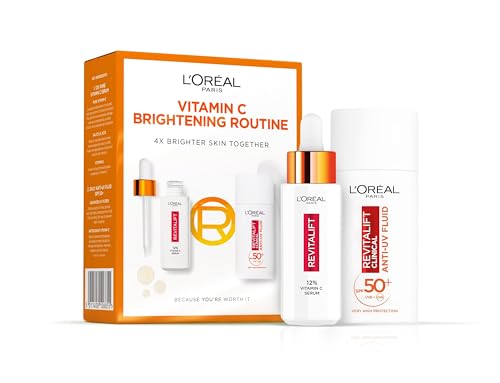 LOréal Paris Revitalift Clinical 12% Pure Vitamin C Serum (30ml) & SPF 50+ Invisible Fluid (50ml) Duo for Face Antioxidant Protection Brighter Smoother Skin UV Protection