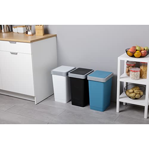 Image of TATAY 1105027 Kitchen Bin Smart, 25 Litre Capacity, Swing Lid, Polypropylene, BPA Free, 30 Litre Garbage Bag. Black. Dimensions 26 x 34 x 47 cm