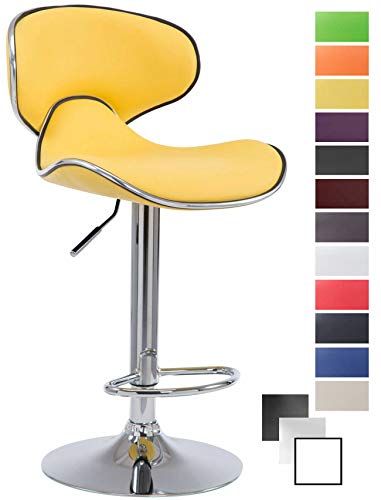 CLP Taburete Alto Las Vegas V2 Tapizado En Simil Cuero I Taburete De Cocina Con Altura Regulable I Silla Alta Moderna & Con Reposapiés I Color: Amarillo, Cromado