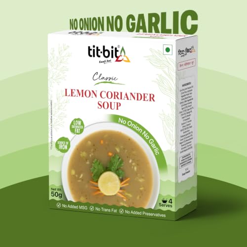 Image of Tit-Bit Lemon Coriander Soup | No Onion No Garlic | Ready-to-Cook Soup Mix | Source of Iron | Low Saturated Fat | Pack of 5 (50g Each)