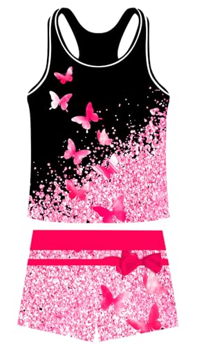 Image of UNIFACO Girls Swimsuits Two Piece Tankini Bathing Suits Boyshort Summer Beach Rash Guard Swimwear for 4-13T