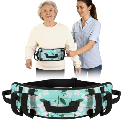 Rhino Valley Gait Belt Transfer Belt for Senior with 7 Handles, 59\" Anti-Slip Transfer Belt for Elderly, Lift Belt with Quick Release Buckle, Medical Nursing Safety Patient Assist, Green Lily