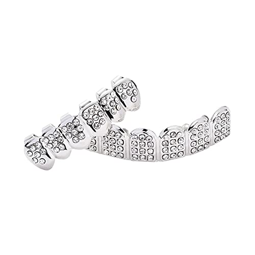 Lkv Gold Grills For Your Teeth 14K Plated Teeth Grillz For Men Women Iced Out Hip Hop Poker Diamond Top & Bottom Face Grills For Teeth Rapper Costume Cosplay #TOP2