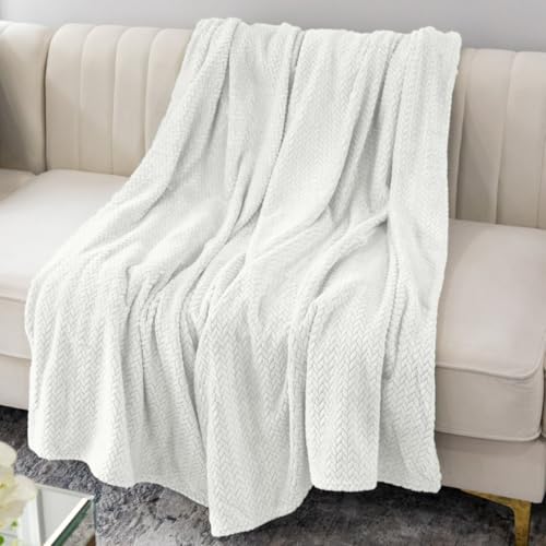Nicole Miller Ultra-Plush King/Queen Size Throw Blanket – Chevron Herringbone Jacquard Weave, Soft & Textured for Bed or Sofa (Ivory, King (U.S. Standard))