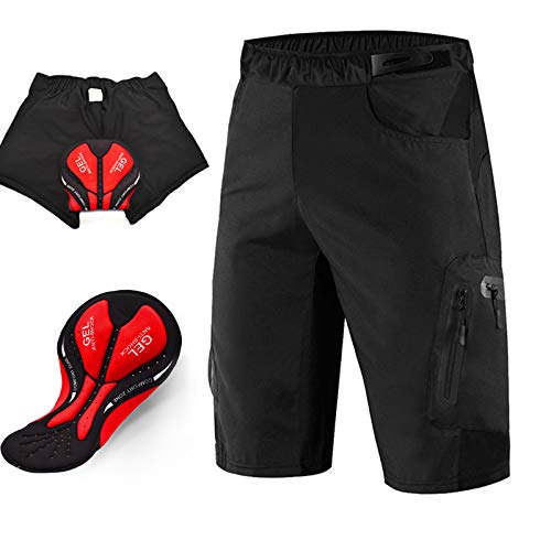 Shorts de Cyclisme Hommes, VTT Bike Pantalon 2 en 1 avec sous-vêtements Rembourré Coussin Gel 3D, Short de vélo Séchage Rapide Respirant,Noir,XXL Cover
