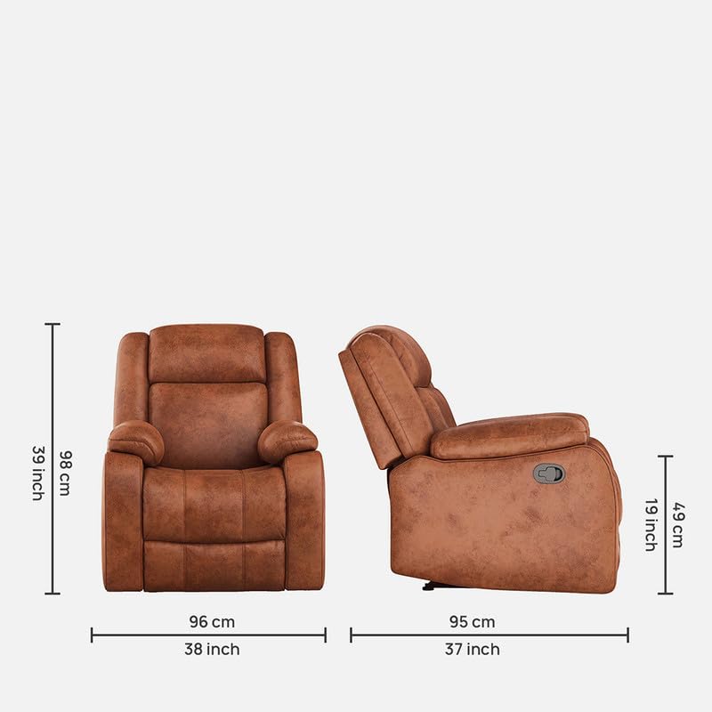 Duroflex Avalon - Premium Suede Fabric Single Seater Recliner | 3 Recline Positions | Plush Cushioning | Durable Wood Frame | Luxurious Comfort Design | 3 Years Warranty - Desert Orange