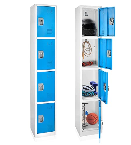 AdirOffice Large School Locker with 4 Doors 4 Hooks Storage Locker for Garage Storage - Office Storage Lockers (4 Door, Blue)