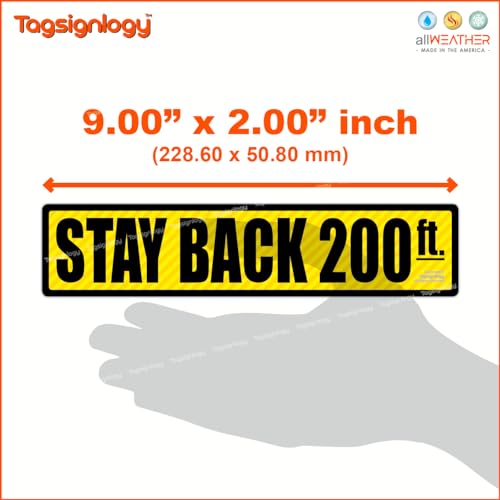 Image of (2 pcs) [9.00 x 2.00 inch] Stay Back 100ft / 200ft feet Driver Caution Safety Sign Tailgate Label Waterproof UV Weatherproof Vinyl Decal Bumper Trunk Lorry Van Rear Sticker (200 ft)