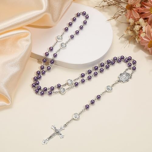 1pcs Glass Pearl Beads with alloy Epoxy Heart Metal Beads Rosary Necklace pack in Velvet Gift Bag with Rosary Pray jewelry4