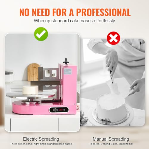 Image of VEVOR Cake Decorating Machine, Cake Cream Spreading Coating Smearing Machine, Low Noise Cake Frosting Machine, Turntable with Adjustable Scraper, for 4 inch to 16 inch Cake, 25-320RPM Rotating Speed, Pink