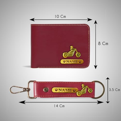 Image of Mens Leather Wallet and Keychain Combo Name Leather Wallet Keychain for Mens Personalized Wallet Keychain Set with Names Keychains for Men | Customised Gift Set for Men with Name & Charm, Tan