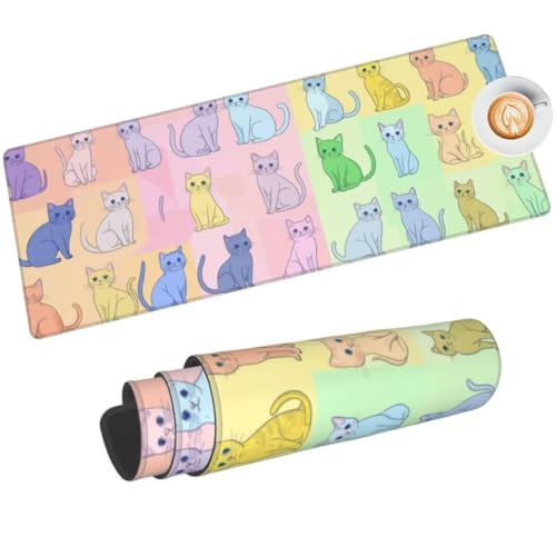 Lindo Alfombrilla Ratón XXL Alfombrilla Raton 1200x600 mm, Gaming Alfombrilla Ratón gato de dibujos animados Alfombrilla Escritorio Grande, Impermeable, Base Antideslizante para Gamers, Oficina -37HDM