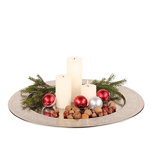 albena shop Bandeja oriental ALIM Ø 60 cm Plato de metal decorativo plateado Cover