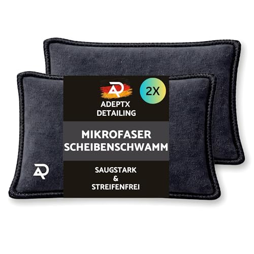 ADEPTX-Detailing Mikrofaser Scheibenschwamm Auto 2er Set Beschlagene Scheiben innen streifenfrei entfernen | 2in1 Reinigen & Trocknen | Saugstark & waschbar | Windschutzscheibe & Seitenfenster