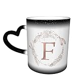 YINGD Tasse en céramique lettre F or rose monogramme initiale rose tasse à café amusante changement de couleur tasse de voyage tasse en céramique sensible à la chaleur tasse 330 ml