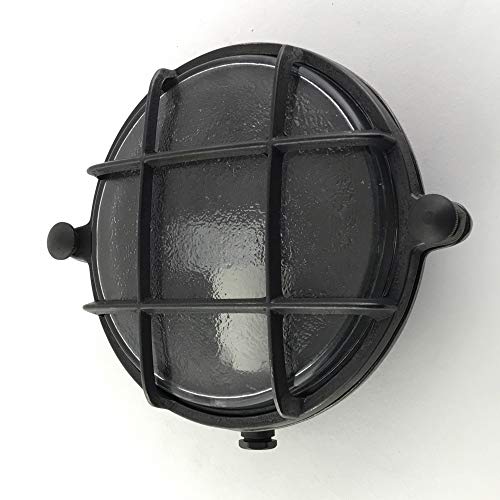 KsH y Co IP64 Lámpara redonda de latón con mamparo náutico de óxido negro con enchufe de porcelana E14