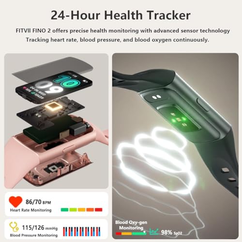 Fitvii Fino 2 Slim Fitness Tracker With Blood Pressure, Blood Oxygen, 24/7 Heart Rate & Sleep Tracking, Ip68 Waterproof Activity Trackers And Smart Watches With Step Counter thumb #3
