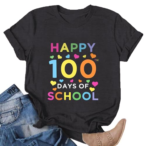 Image of 100th Day of School Shirt for Women Teacher Graphic T-Shirt Funny Teach Short Sleeve Tee Tops