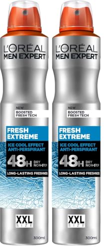 Image of L’Oréal Men Expert Fresh Extreme XXL Anti-Perspirant Deodrant Spray, 48H Ultra-Absorbent Dry Effect, Instant Ice-Cool Sensation, Fresh For Longer, Alcohol-Free, 300ml (Pack of 2)