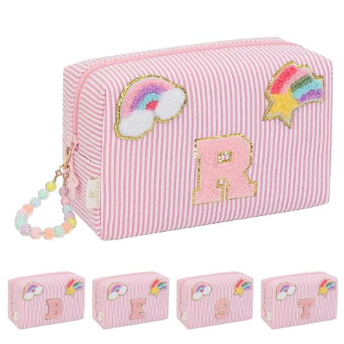 Initial Makeup Bag for Girls, Cute Makeup Bag Small Cosmetic Bag Travel Make Up Organizer Pouch, Birthday Gifts for Girls 4 5 6 7 8 9 10 11 12 13 14 15 Years Old, Teen Girls Gifts Trendy Stuff